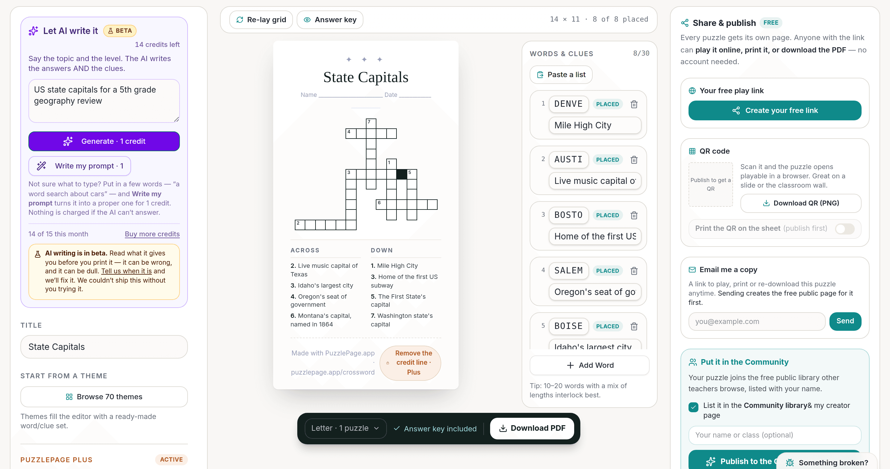 AI Crossword Maker: Write Answers and Clues at Once