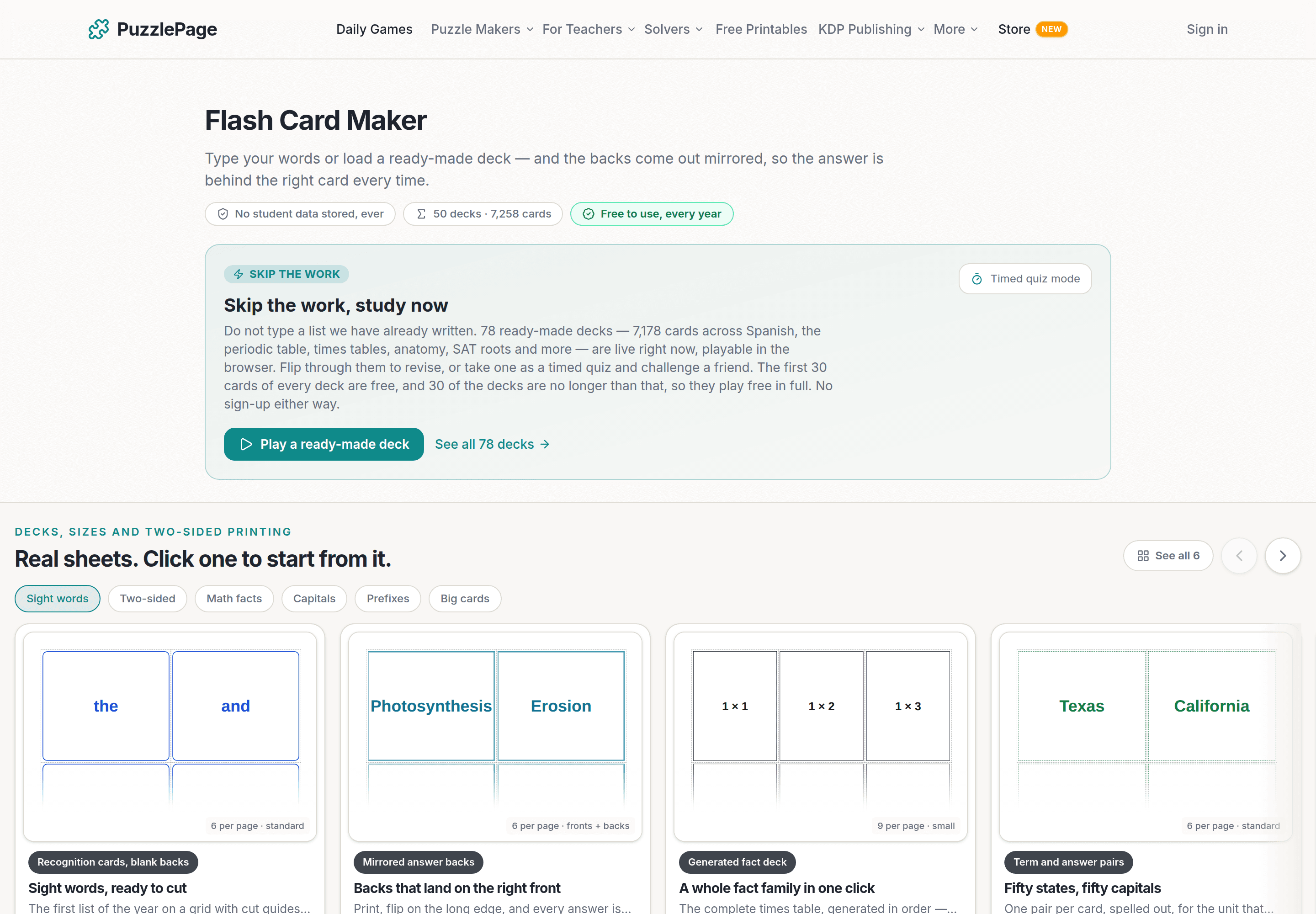 Printable Flash Cards Maker for Any Subject, Free PDF