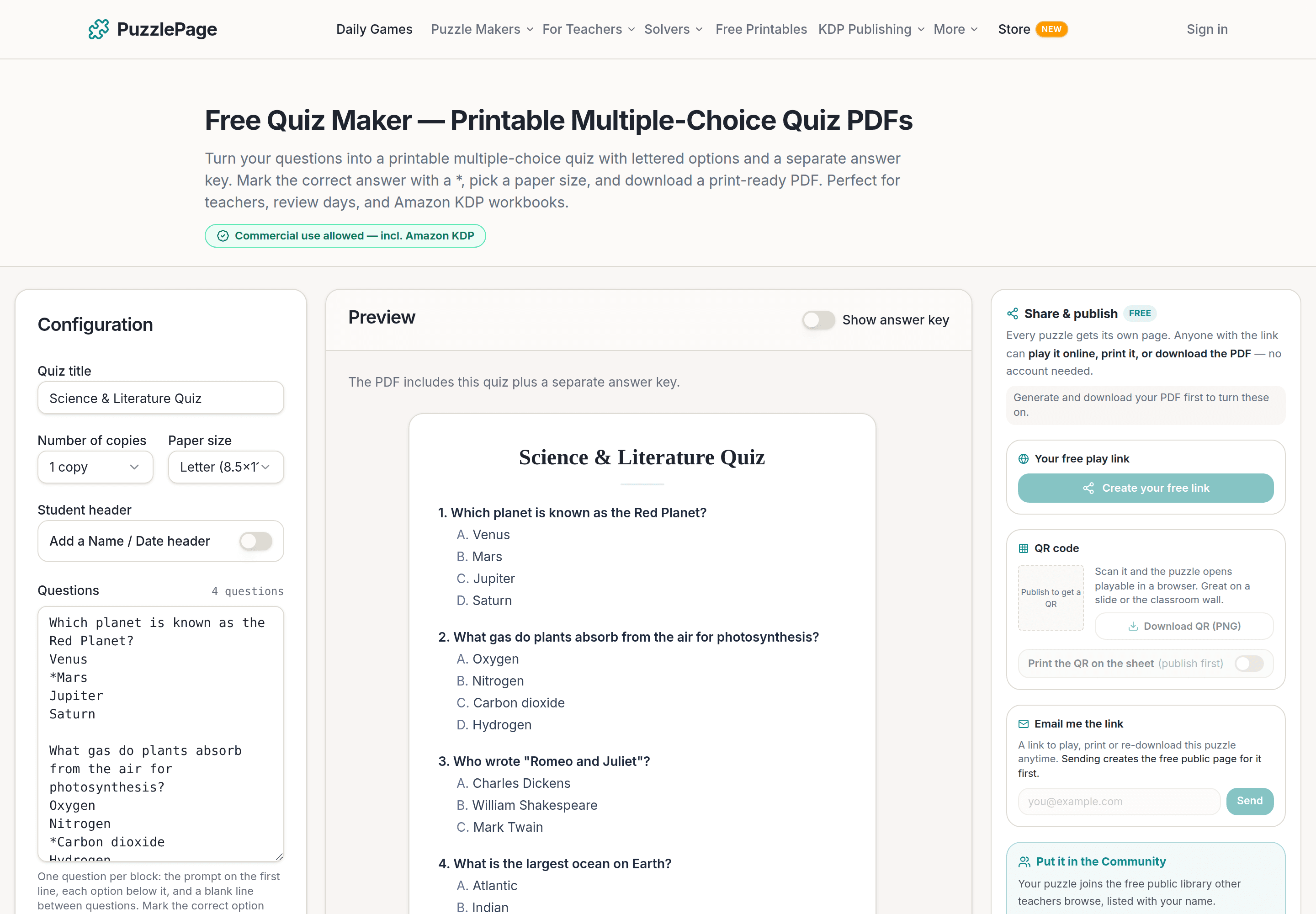 Free Quiz Maker With Answer Key: Printable Quizzes