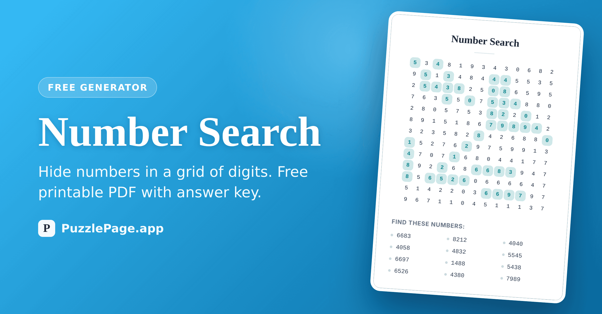 Number Search Generator: Free Printable Puzzles