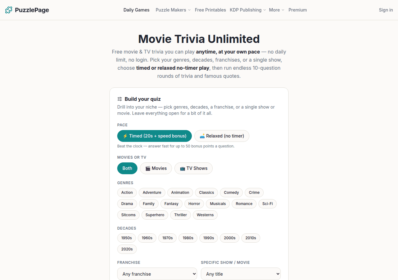 Movie Trivia Unlimited: Play Anytime, Pick Your Genre