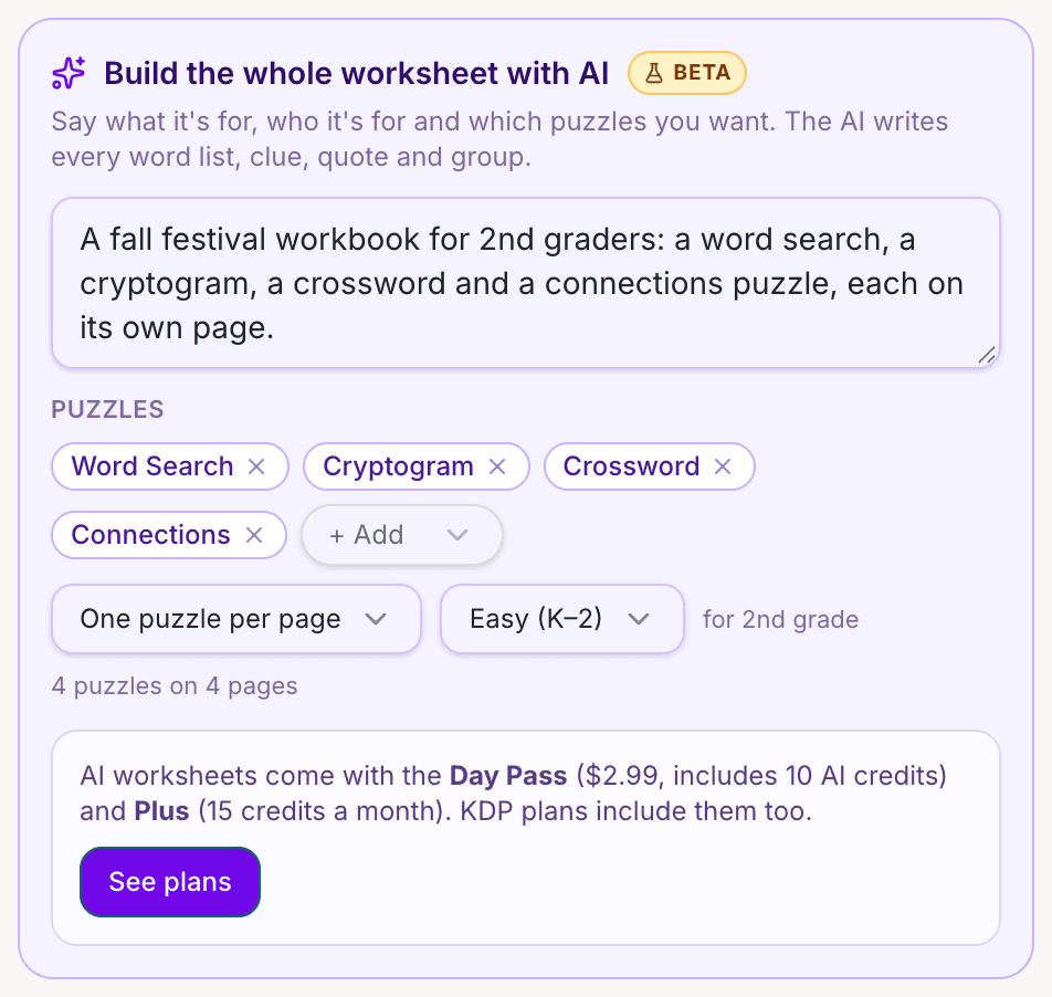 AI Puzzle Workbook: A Fall Festival Pack for 2nd Grade