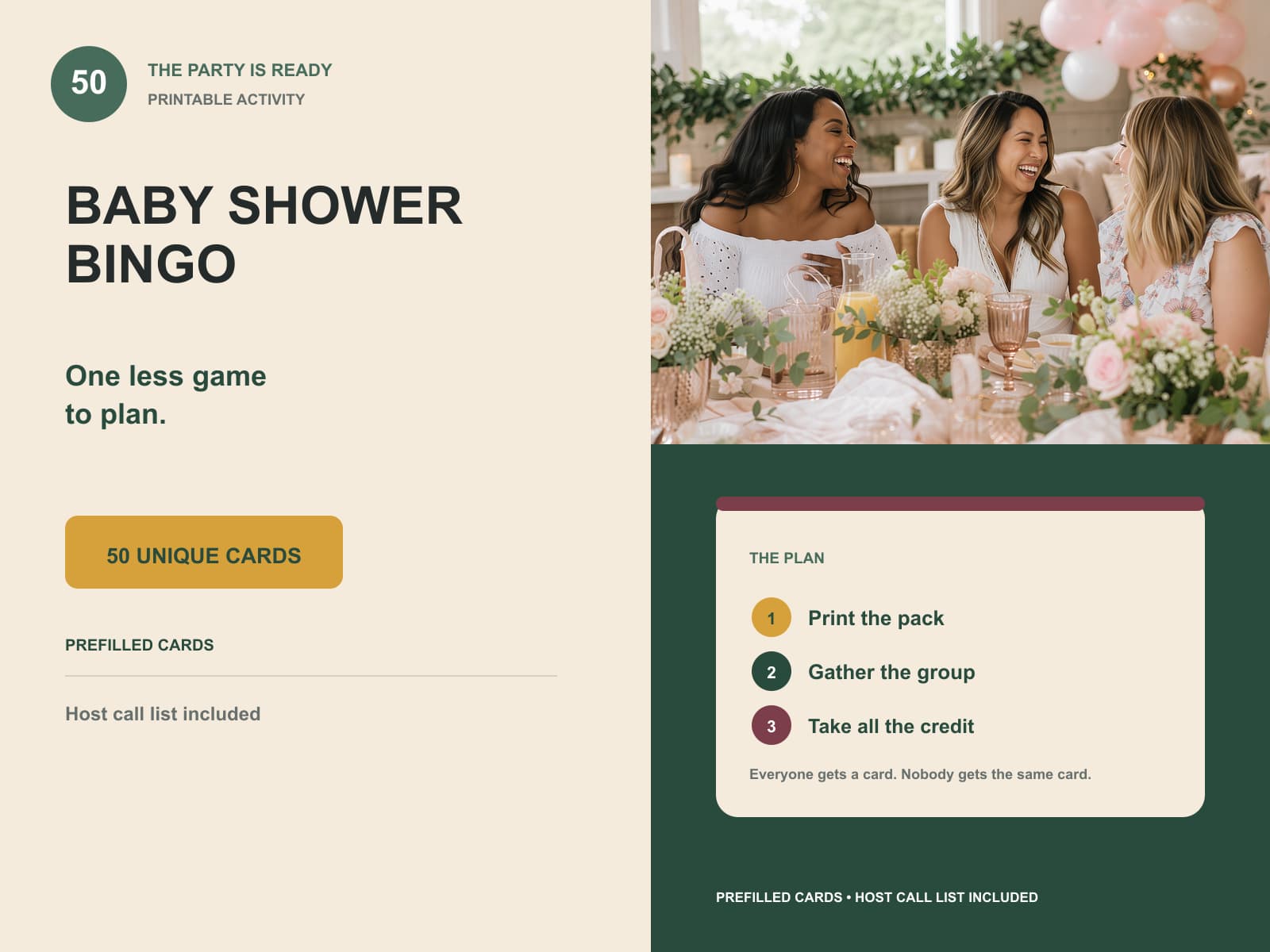 baby shower bingo editorial product overview with product-specific lifestyle photography and key facts.