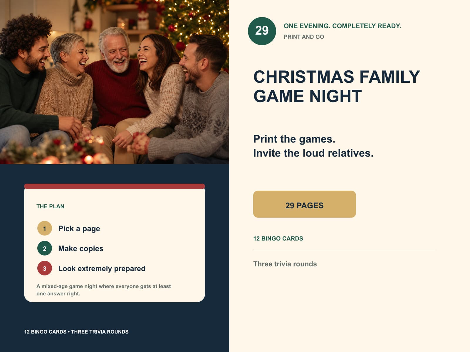 christmas family game night editorial product overview with product-specific lifestyle photography and key facts.