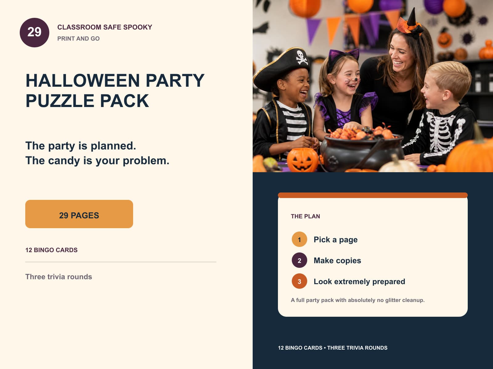 halloween party classroom pack editorial product overview with product-specific lifestyle photography and key facts.
