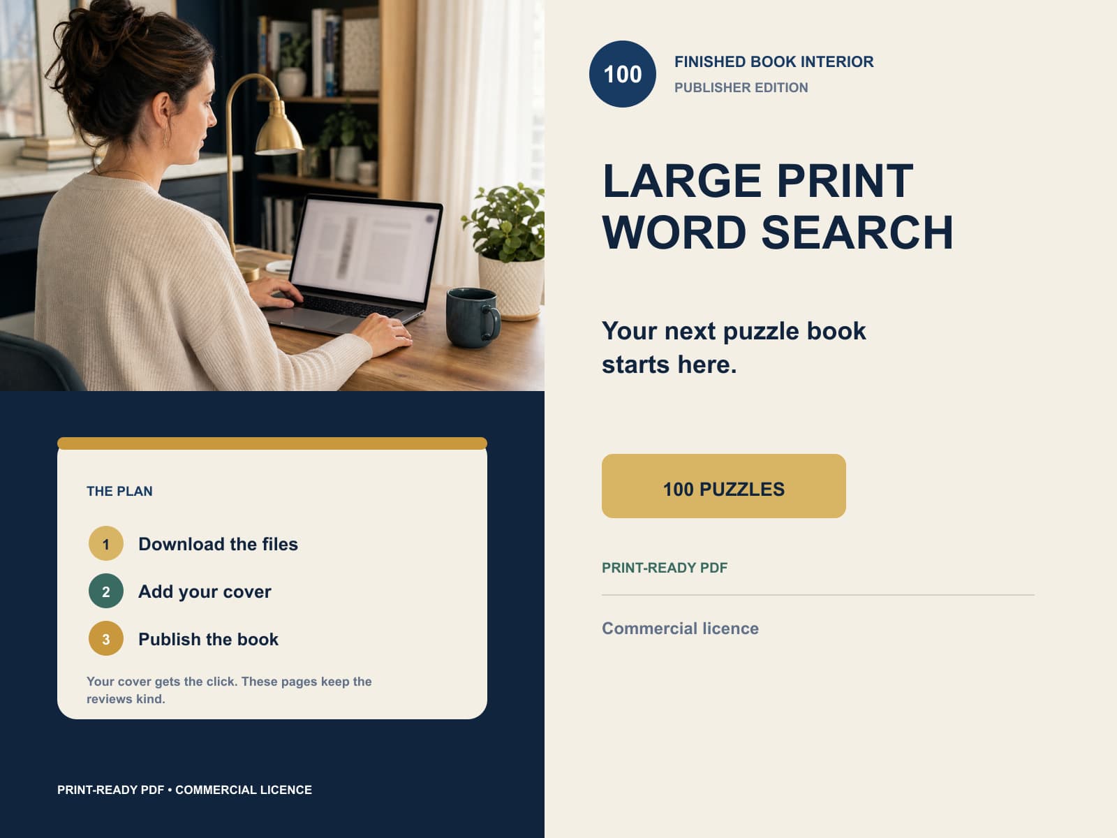 large print word search interior editorial product overview with product-specific lifestyle photography and key facts.