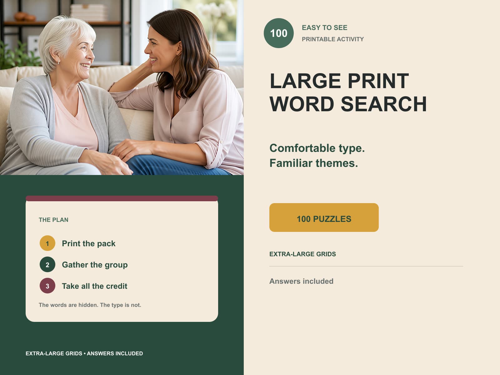 large print word search seniors editorial product overview with product-specific lifestyle photography and key facts.