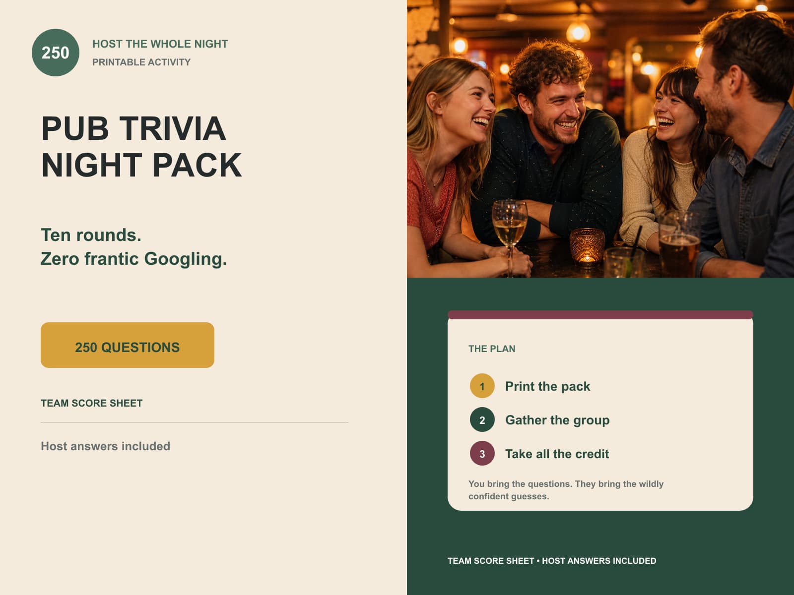 pub trivia night pack editorial product overview with product-specific lifestyle photography and key facts.