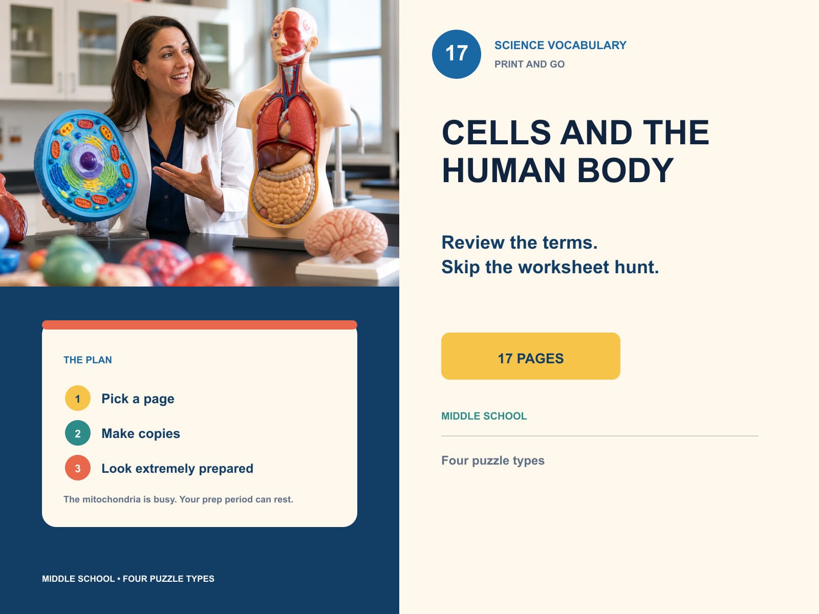 science vocab cells and body editorial product overview with product-specific lifestyle photography and key facts.