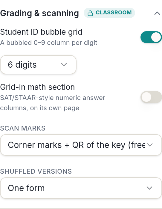 Student ID bubble sheet grid setting in the PuzzlePage Answer Sheet Studio with the digit count selector