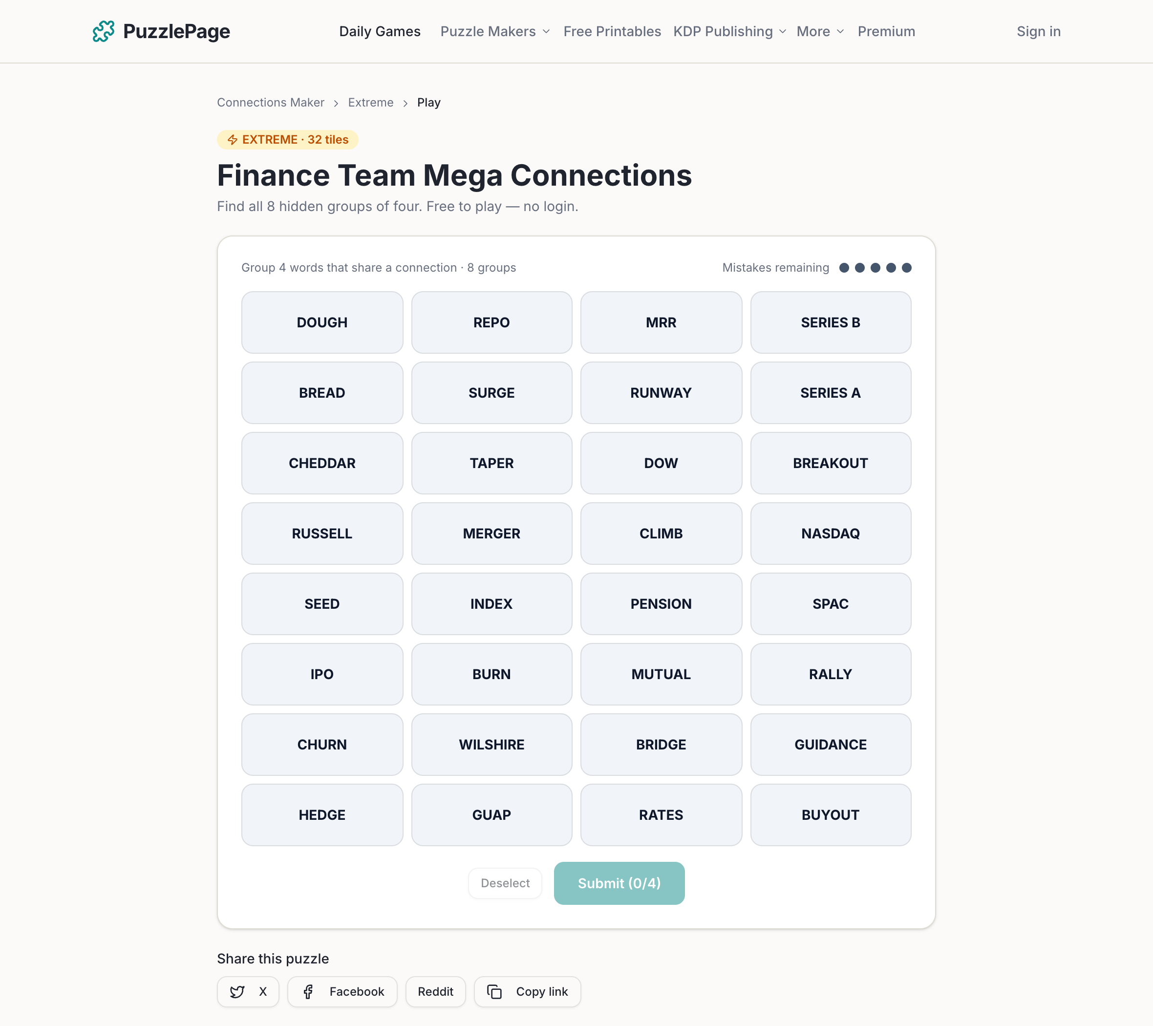 The 32-tile Extreme board: 8 finance groups hiding in plain sight