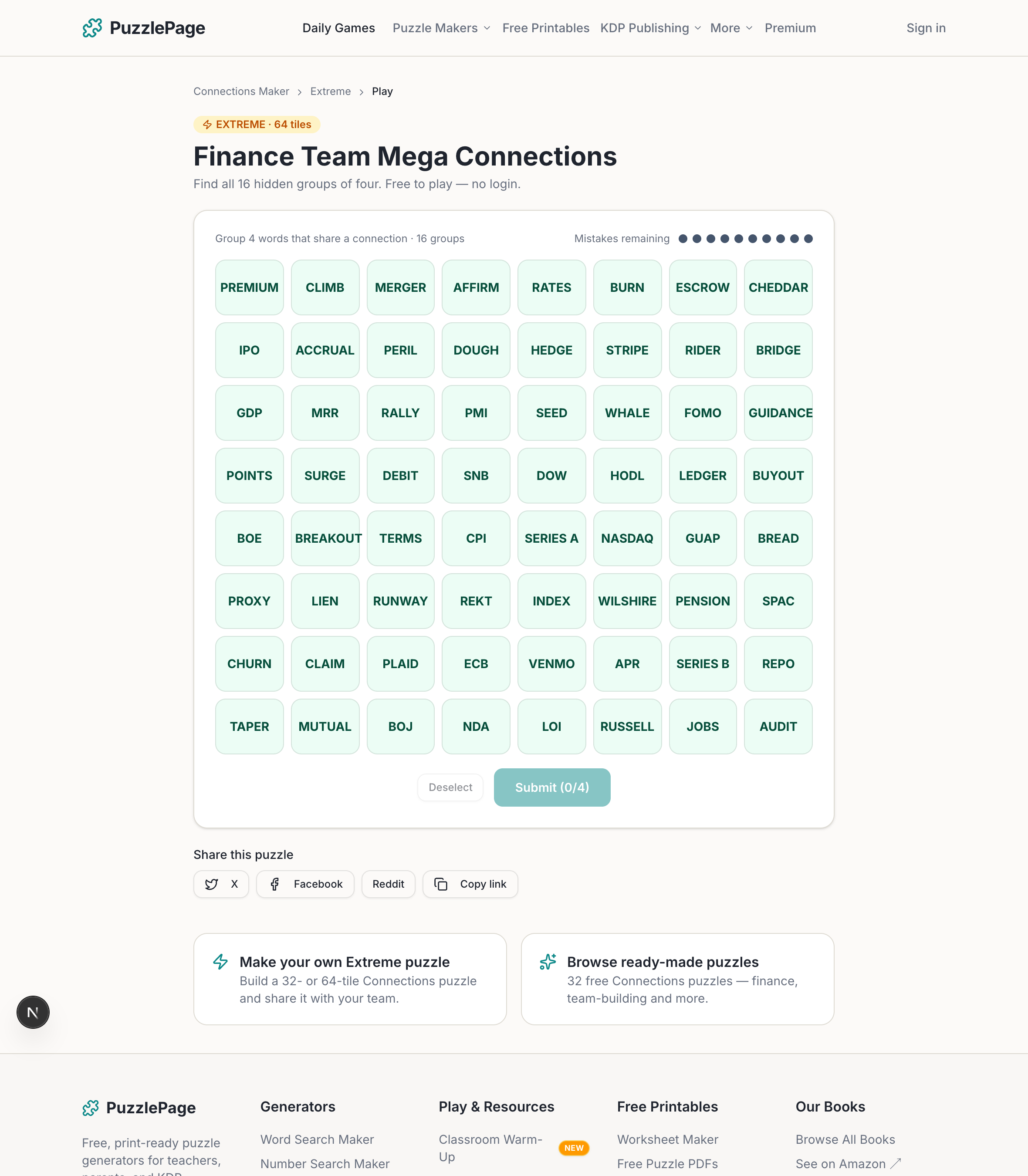 The 64-tile Extreme board: 16 finance groups to untangle in one sitting