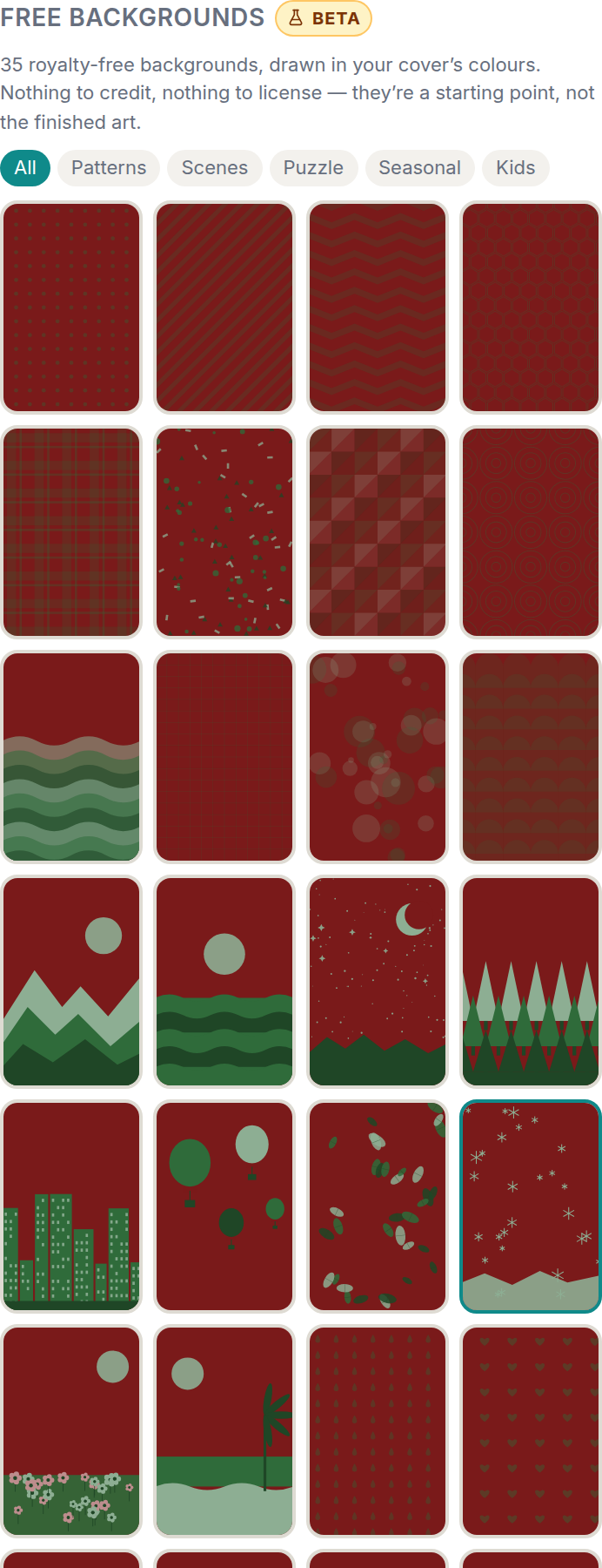 free royalty-free background library for kdp puzzle book covers, patterns and scenes drawn in the cover's own colours
