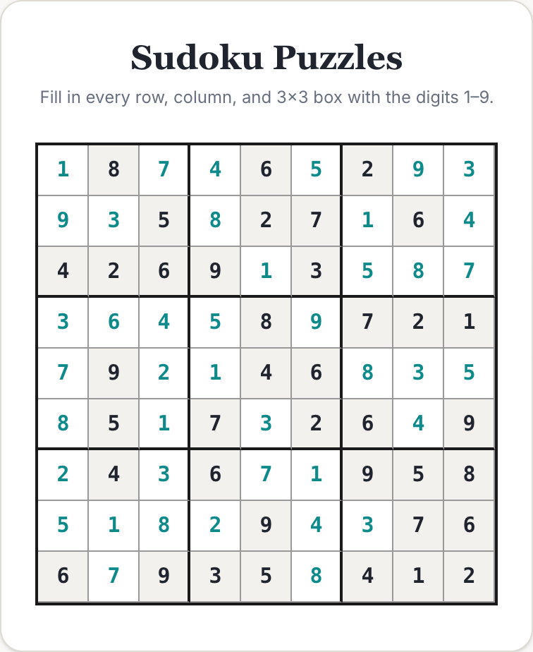 completed sudoku answer key showing every row column and box filled with the digits 1 to 9
