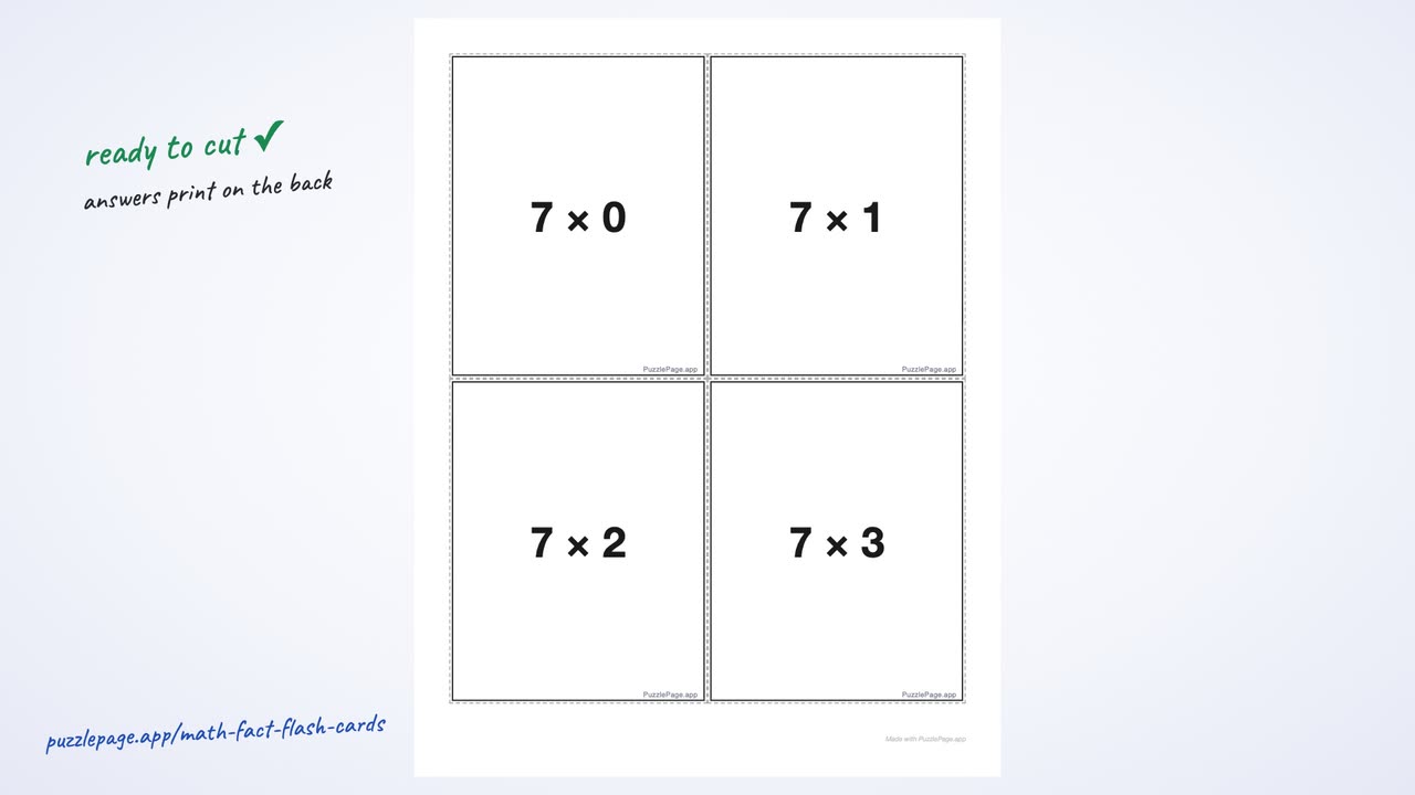 Print math fact flash cards — animated walkthrough