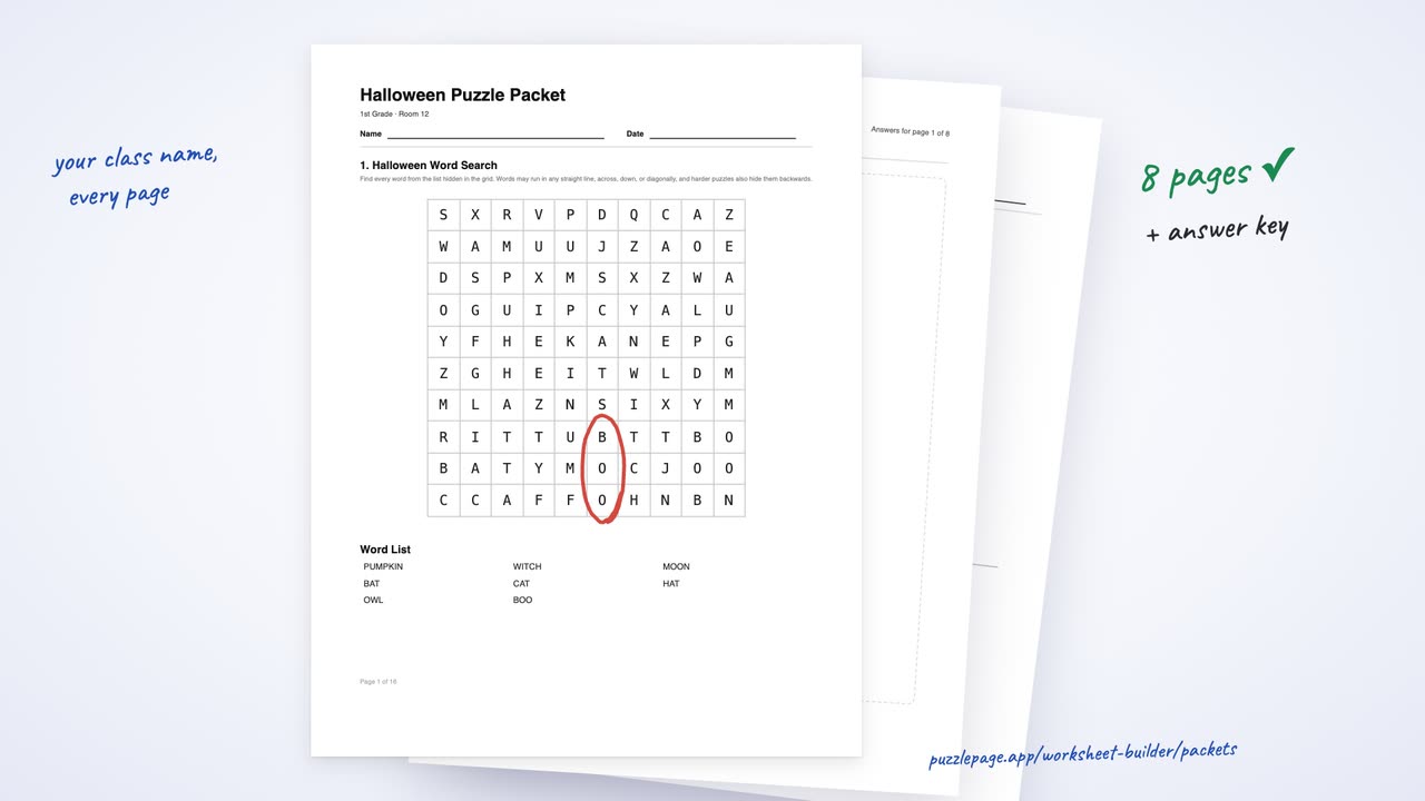 Print a no-prep puzzle packet — animated walkthrough