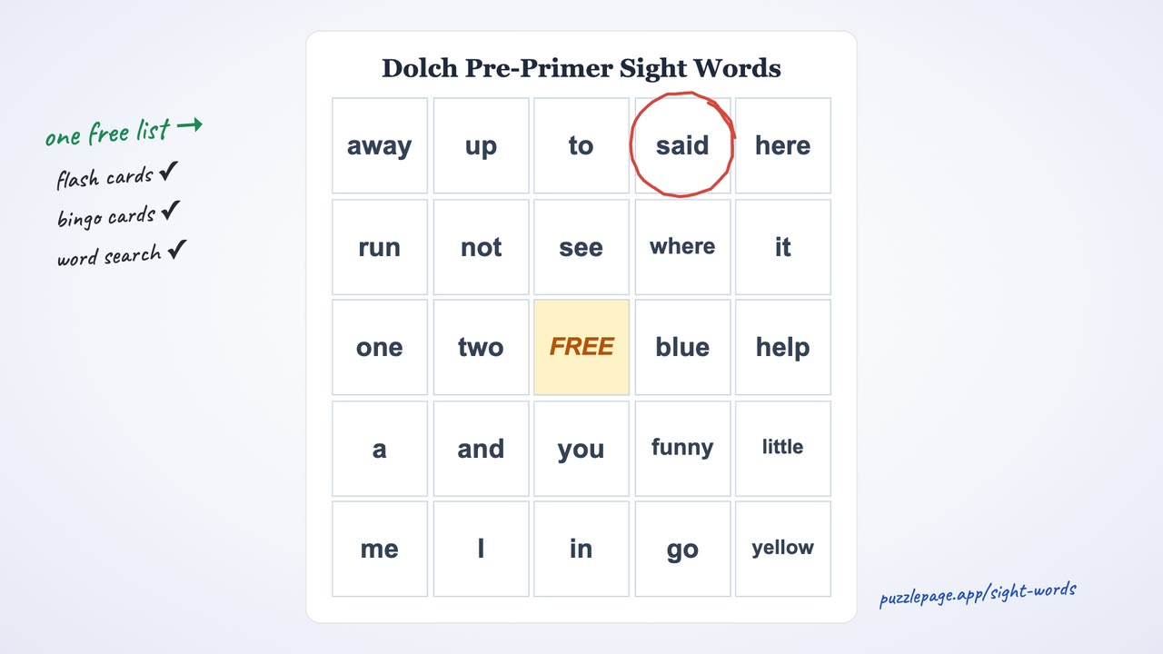 Print sight words by grade — animated walkthrough