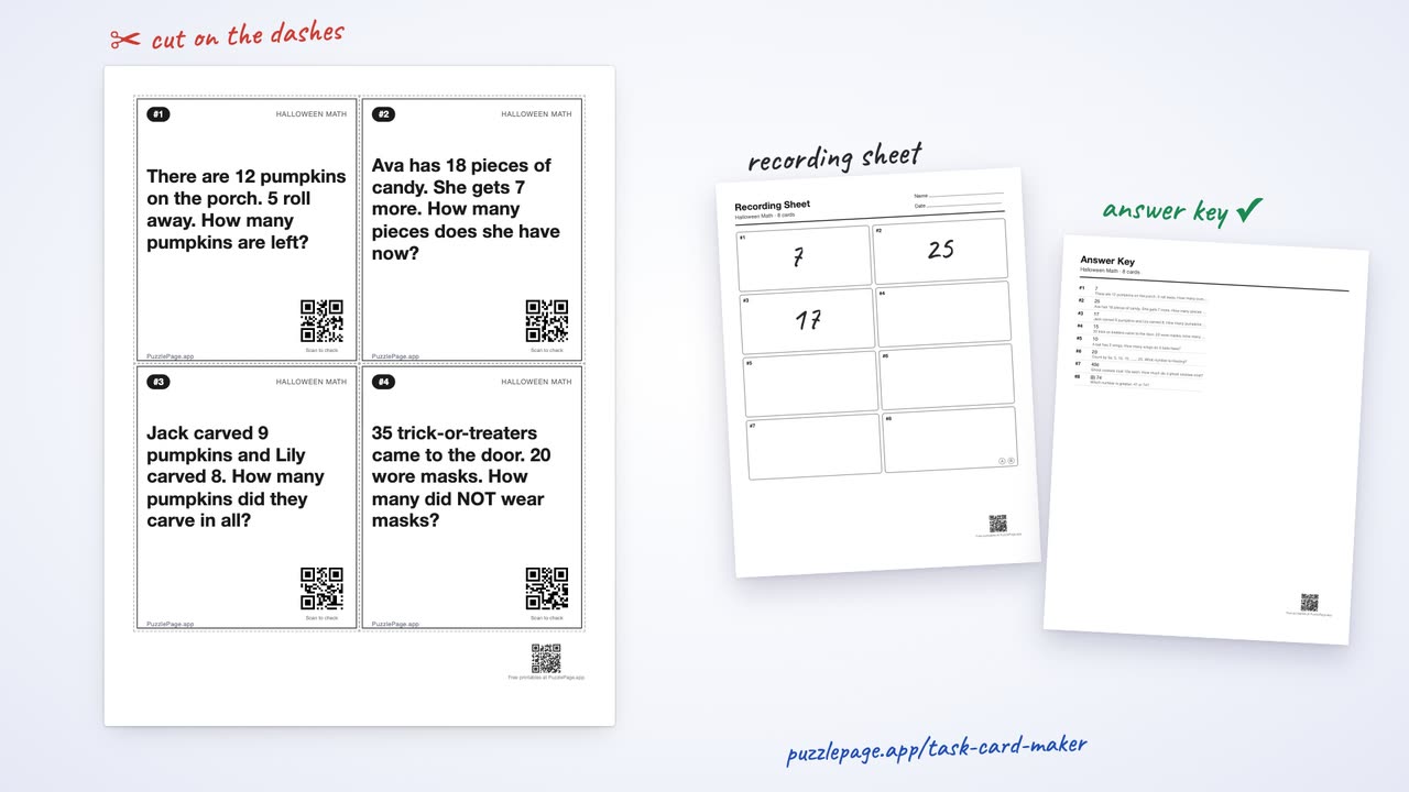 Make task cards with QR answer checks — animated walkthrough