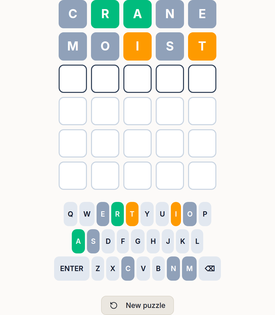 Wordle Unlimited — a free endless 5-letter word guessing game with green, yellow and gray tile hints